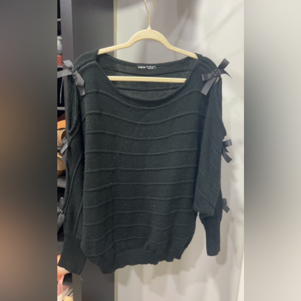 SHEIN Black Sweater with Bow Accents